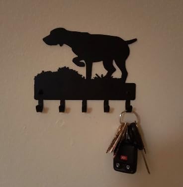 GSP on Point - German Shorthaired Pointer Key Holder for Wall - Small 6 inch Wide with 5 Hooks - Made in USA