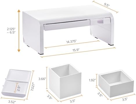 Bostitch Konnect Adjustable Monitor Riser with Drawer, Cell Phone Stand & Pencil Holder, Laptop Stand for Desk, 4 Height