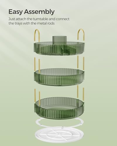 SONGMICS 3-Tier Makeup Organizer, Round Rotating, Customizable