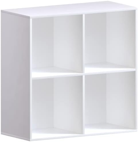 Vida Designs Durham Cube Bookcase Storage Organiser Living Room Bookcase Home Office Furniture (4 Cubes, White)