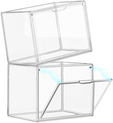 HOYOJA Clear Acrylic Display Case, Large Stackable Storage Bins Magnetic Attraction Lids, 1 Pack Acrylic Box Showcase fo
