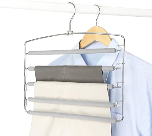 TOPIA HANGER Pants Hangers Space Saving with 5 Tiers Non-Slip Foam Padded
