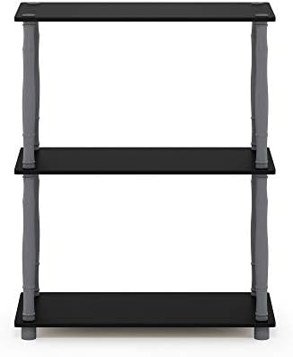 Furinno Turn-N-Tube 3-Tier Compact Multipurpose Shelf Display Rack with Classic Tube, Black/Grey