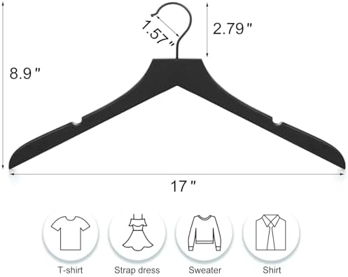 TOPIA HANGER Wooden Hangers 20 Pack, Rubber Wood Clothes Hangers with Rotatable Black Hook and Smooth Cut Nothces, Durab