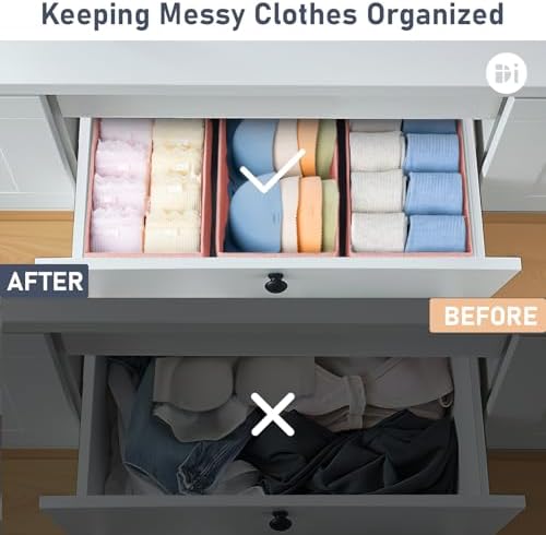 DIMJ Drawer Organizer Clothes - Underwear Organizer Closet Organizers and Storage Box Dresser Organizer,Drawer Dividers for Baby Clothes,Bra,Socks, Belt, Tie, Set of 6,Pink