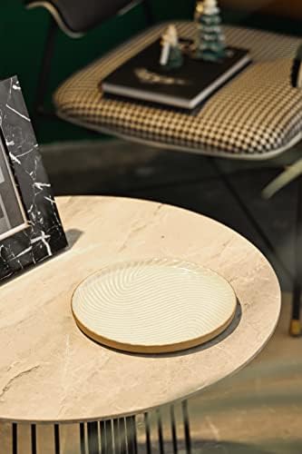 Vanity Tray with Brown Trim - Candle & Perfume Holder Organizer - Decorative Round White 8"8" Countertop Tray for Bathro