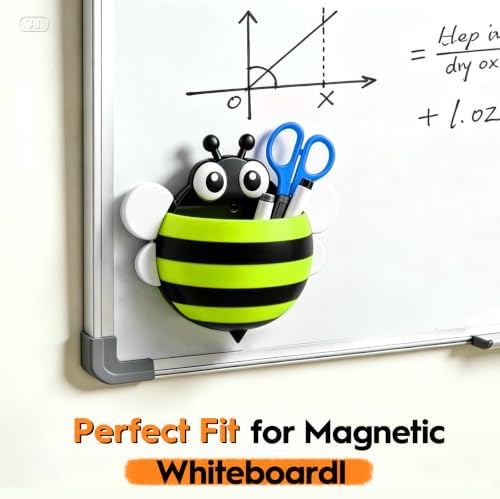 KITANIS Cute Bee Magnetic Pen Holder,2 Pack Magnetic Dry Erase Marker Holder,Magnet Storage Marker Pen Pencil Organizer for Refrigerator,Whiteboard,Locker Accessories