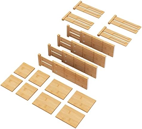 4.4" High Drawer Dividers with Inserts, Bamboo Drawer Dividers for Clothes, Expandable from 12-17.5", Adjustable drawer