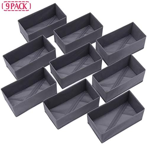 DIOMMELL 9 Pack Foldable Cloth Storage Box Closet Dresser Drawer Organizer Fabric Baskets Bins Containers Divider for Clothes Underwear Bras Socks Lingerie Clothing, Dark Grey 090