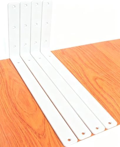 4 Pack - L 16" x H 8" x W1.5, 5mm Thick White L Shelf Bracket, Iron Shelf Brackets, Metal Shelf Brackets, Floating Shelf