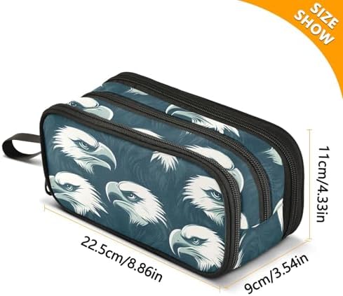 Eagles Head Pencil Case Box Boys Girls Large Pencil Pouch Zipper Compartments Big Capacity Stationery Pen Bag Organizer for Kids Teens Adults School Office