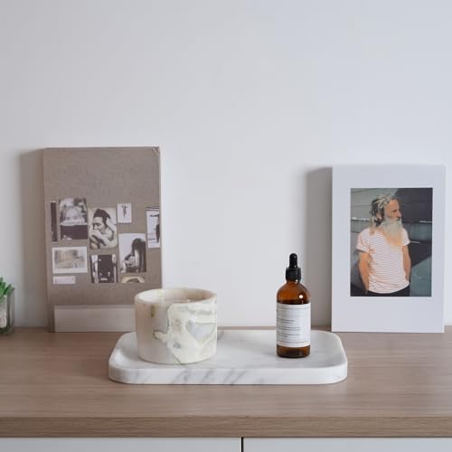 Statuario Marble Vanity Tray - Decorative Organizer for Bathroom Countertop, Dresser, Kitchen Sink