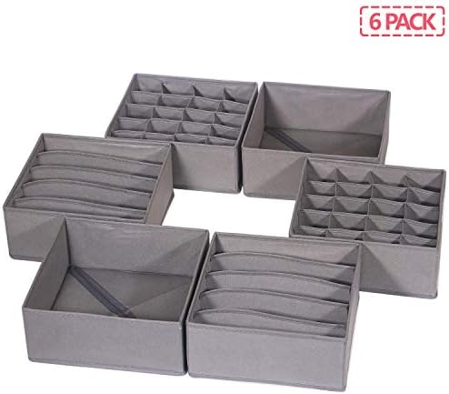 DIOMMELL 6 Pack Foldable Cloth Storage Box Closet Dresser Drawer Organizer Fabric Baskets Bins Containers Divider for Clothes Underwear Bras Socks Lingerie Clothing, M Grey 22-2000