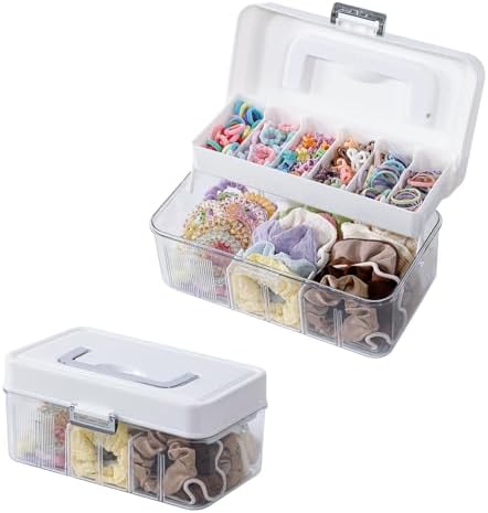FABROK 2 Pack Portable Hair Accessories Organizer Box for Girls, Plastic