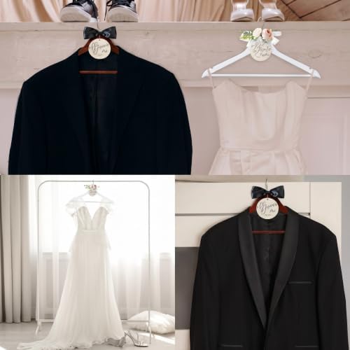 FillTouch 2 Pack Bride Groom Hangers for Wedding Dress with Bow, Pink