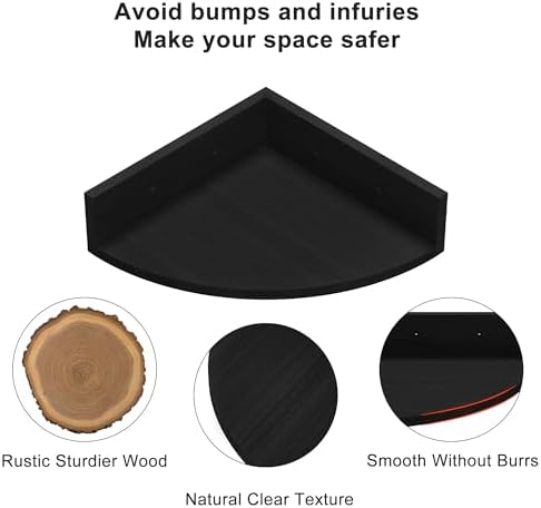 Alsonerbay Wood Corner Floating Shelves Wall Mount 4-Pack, Black