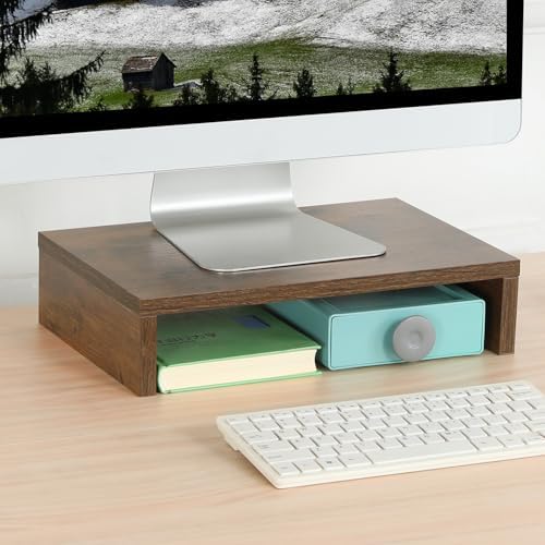 TEAMIX Wood Monitor Stand Riser for Desk - 14.2 inch, Small Laptop Stand