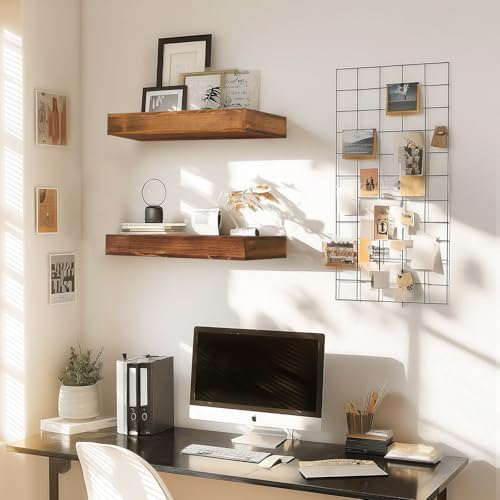 Floating Shelves, 17 Inch Wall Mounted Shelves, Set of 2, Brown