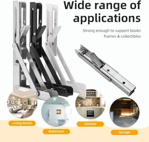 4PCS 14" Folding Shelf Brackets, Shelf Brackets Max. Load 220 lb Collapsible Heavy Duty Stainless Steel DIY Wall Mounted
