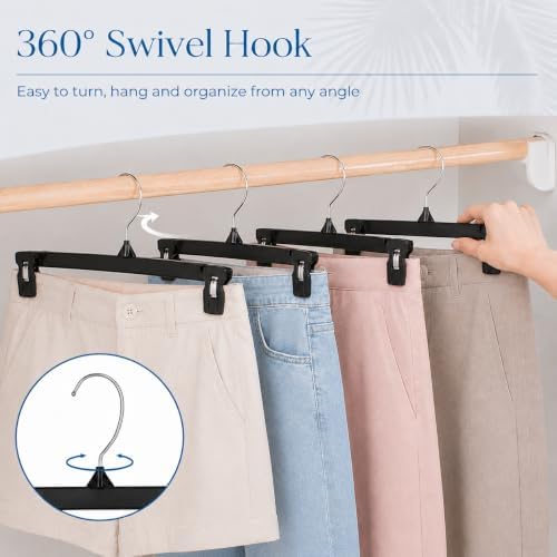 Smartor Black Pants Hangers 150 Pack, Plastic Hangers with Clips, 12 Inch