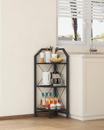 CHOEZON 3-Tier Corner Shelf, Industrial Corner Bookshelf, 35.4" Storage Stand, Plant Stand Display Shelf, Bookcase for B