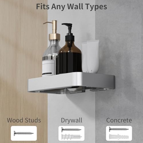 Danpoo 8-Inch Small Wall Shelf, Clear Tempered Glass with Matte Silver Aluminum Frame – Sleek Floating Bathroom Organizer