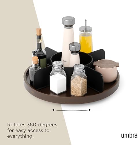 Umbra Bellwood Lazy Susan, Divided Tray Organizer, Black/Walnut