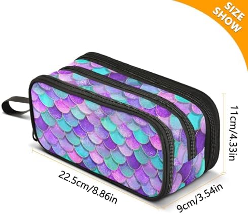 Pink Blue Purple Mermaid Scales Pencil Case Box Boys Girls Large Pencil Pouch Zipper Compartments Big Capacity Stationery Pen Bag Organizer for Kids Teens Adults School Office