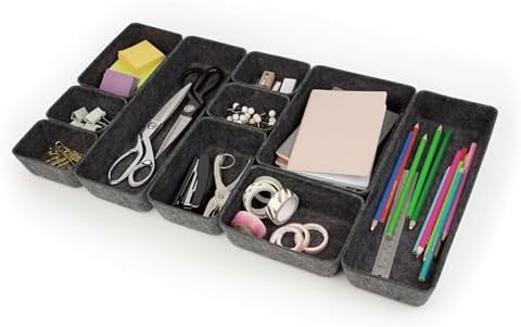 Three by Three Seattle Recycled Felt Storage Bins Set of 10 (Charcoal)