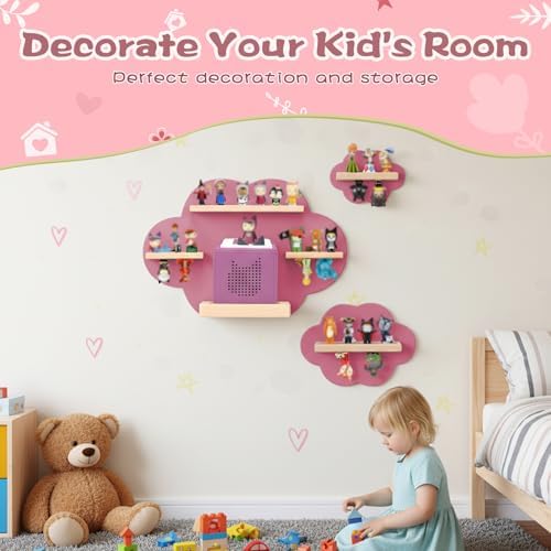 for TonieBox and for Tonie Shelf Cloud, Tonies Storage for 20-35 Tonie Figures Characters, Floating Shelves Magnetic Wal