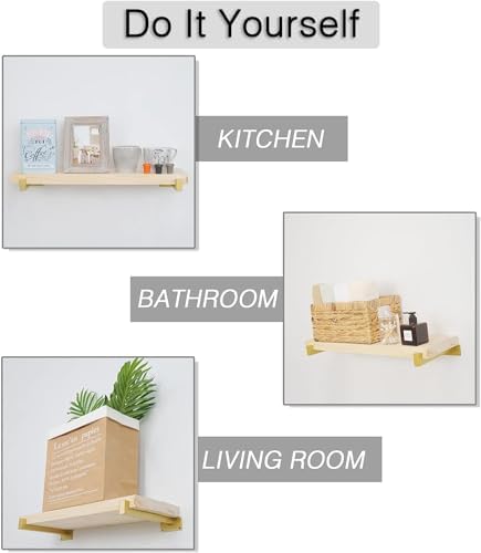 OVOV 6 Pack 12 Inch Gold Shelf Brackets with Lip Wall Shelf Brackets