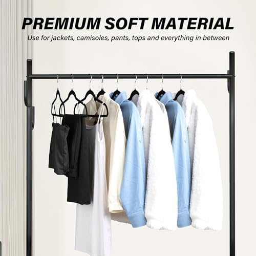 Simple Deluxe 50 Pack Non-Slip Velvet Hangers, 360° Swivel Hooks, Clothes Hangers with Shoulder Notches, Heavy Duty Coat Suit Hangers for Coats & Pants, Black