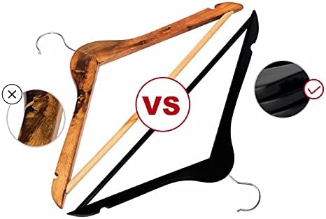 Solid Wooden Hangers 20 Pack, Wood Suit Hangers with Extra Smooth Finish, Precisely Cut Notches and Chrome Swivel Hook, Wooden Clothes Hangers for Shirt Coat Jacket Dress, Black