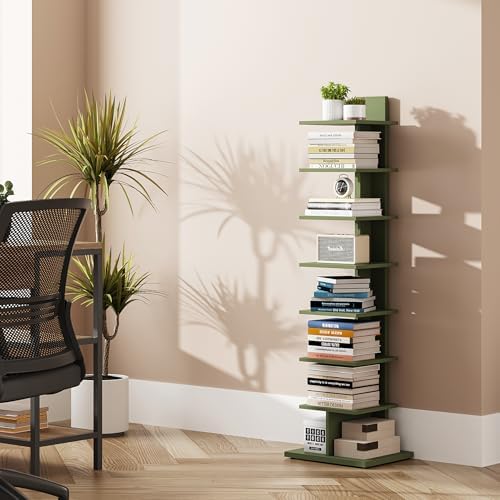 TUTOTAK Book Shelf, Narrow Spine Bookshelf, 8-Tier Bookcase for Small Space