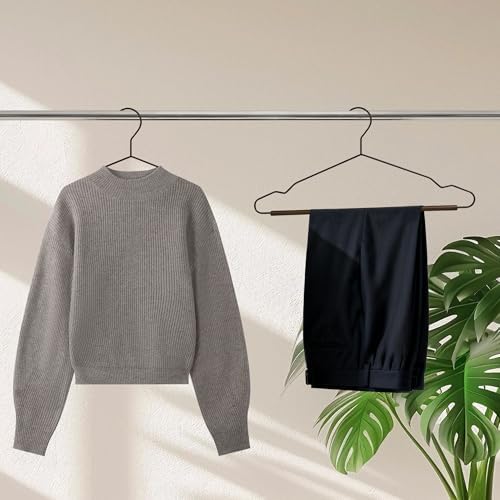 Wire Metal Hangers with Smooth Lotus Wood Pants Bar, Black, 36-Pack