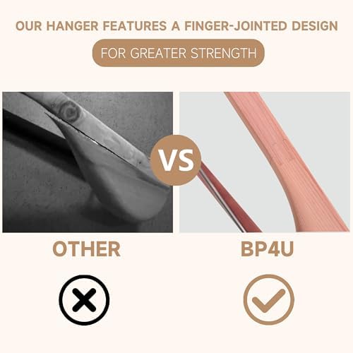 Wide Shoulder Wooden Hangers with Locking Bar, Cedar Wood, 6-Pack