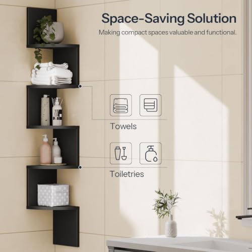 HOOBRO Corner Shelf Wall-Mounted, Set of 2 Floating Corner Shelves for Wall