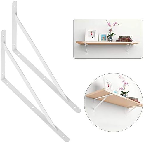Acrux7 4 Pack White Steel Shelf Brackets 12x8inch - Heavy Duty L Brackets with Screws, White Metal Shelf Brackets - Perf