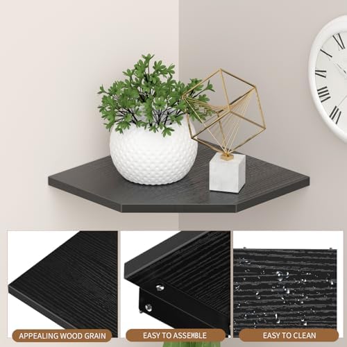 JJL Corner Shelves, 12 Inch Corner Shelf Wall Mounted with Wire Hole, 4 Tier 13.3 Inch Deep Wooden Corner Hanging Shelvi