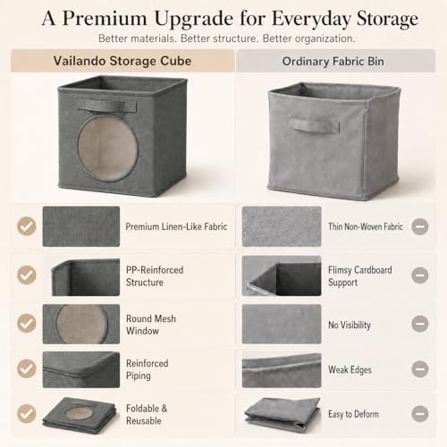Storage Cubes with Mesh Window, 11'' Cube Storage Bin, Dark Gray, 4 Pack