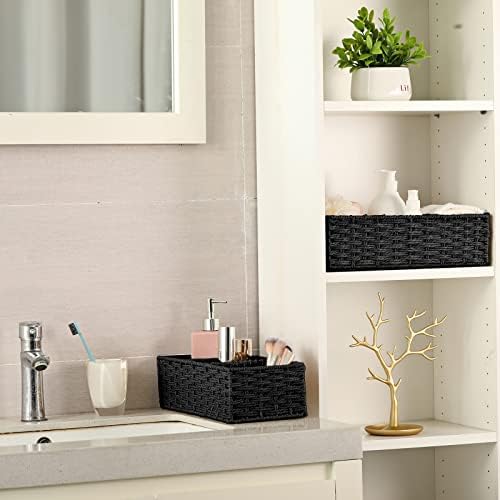 Vagusicc 3 Section Wicker Storage Basket, Hand-Woven Paper Rope Wicker Baskets for Organizing, Toilet Tank Basket, Black