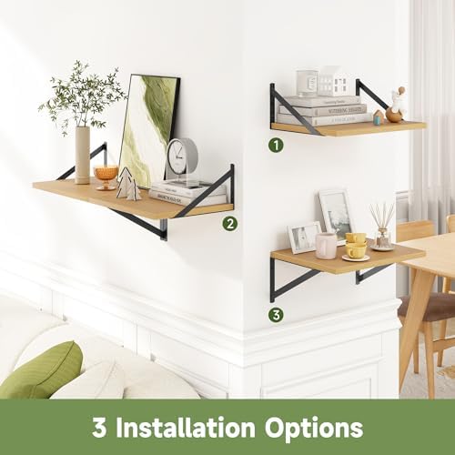 Heimlove 16W x 12D Deep Floating Shelves Set of 4 Oak