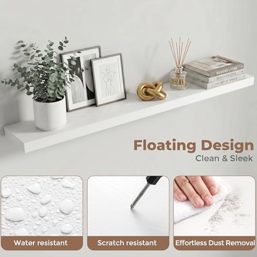 48 Inch Floating Shelves for Wall, 6.5"D Wood Storage Shelves, White Finish
