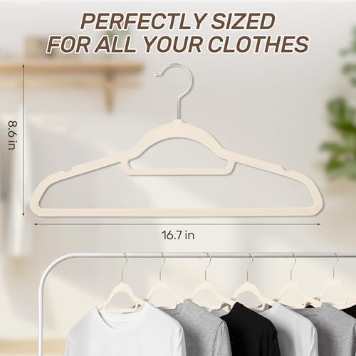 Velvet Hangers 30 Pack with Gold Hooks, Non-Slip Felt Clothes Hangers Beige