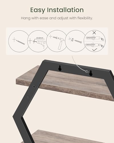 CHOEZON Hexagon Floating Shelves for Wall, Set of 2, 2 -Tier Hanging Shelves, Wall Mounted Storage Shelves, for Living R