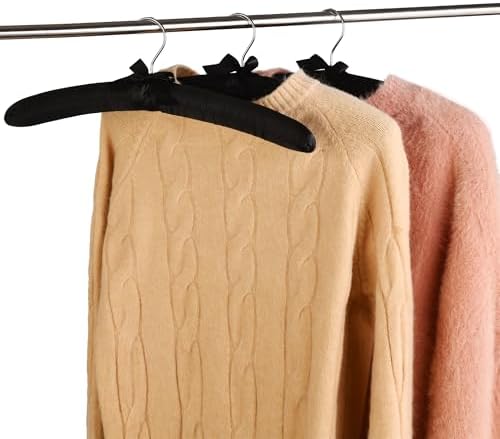 Black Satin Padded Sweater Hangers 10 Pack, Blouse Hanger with Thick & Soft Foam for Bridal Wedding Dress Lingerie, Smoo