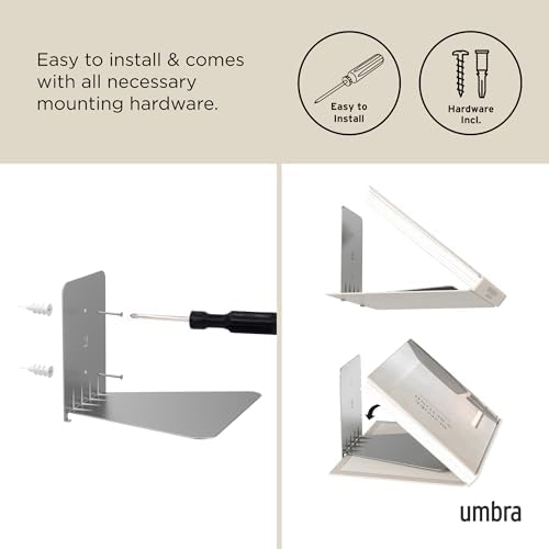 Umbra Conceal Floating Bookshelf, Metal Wall Shelf, Set of 3, Large, Silver