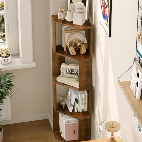 ALISENED 4-Tier Corner Bookshelf,Small Bookcase,Tall Corner Storage Stand