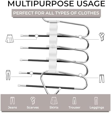 MORALVE Pants Hangers Space Saving - 2 Pack - Non-Slip Multi-Layer Space Saving Hangers - Multifunctional Clothing Rack for Closet Storage - Ideal for Jeans, Trousers, Skirts, Scarves & Slacks (White)