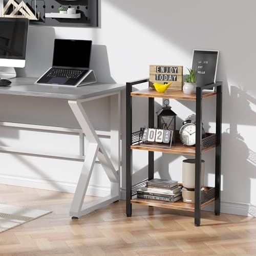 3-Tier Book Shelf, Bookcase with a Back Panel, Storage Shelves for Bedroom, Living Room & Home Storage (Brown Black)